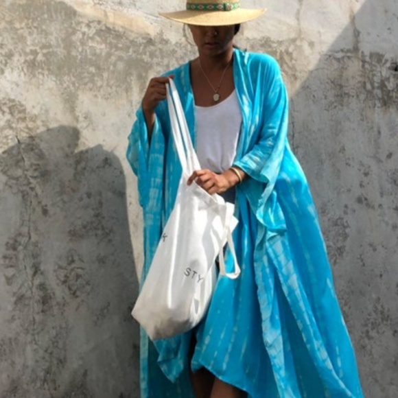 Ibiza Kimono Bikini Cover Up Blue Tiger Sequins - Picture 2 of 2